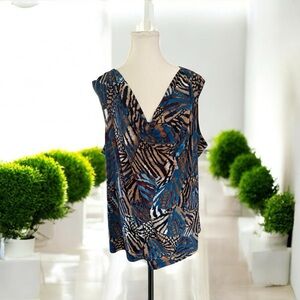 Dress Barn Blue and Brown Blouse with V-Neckline